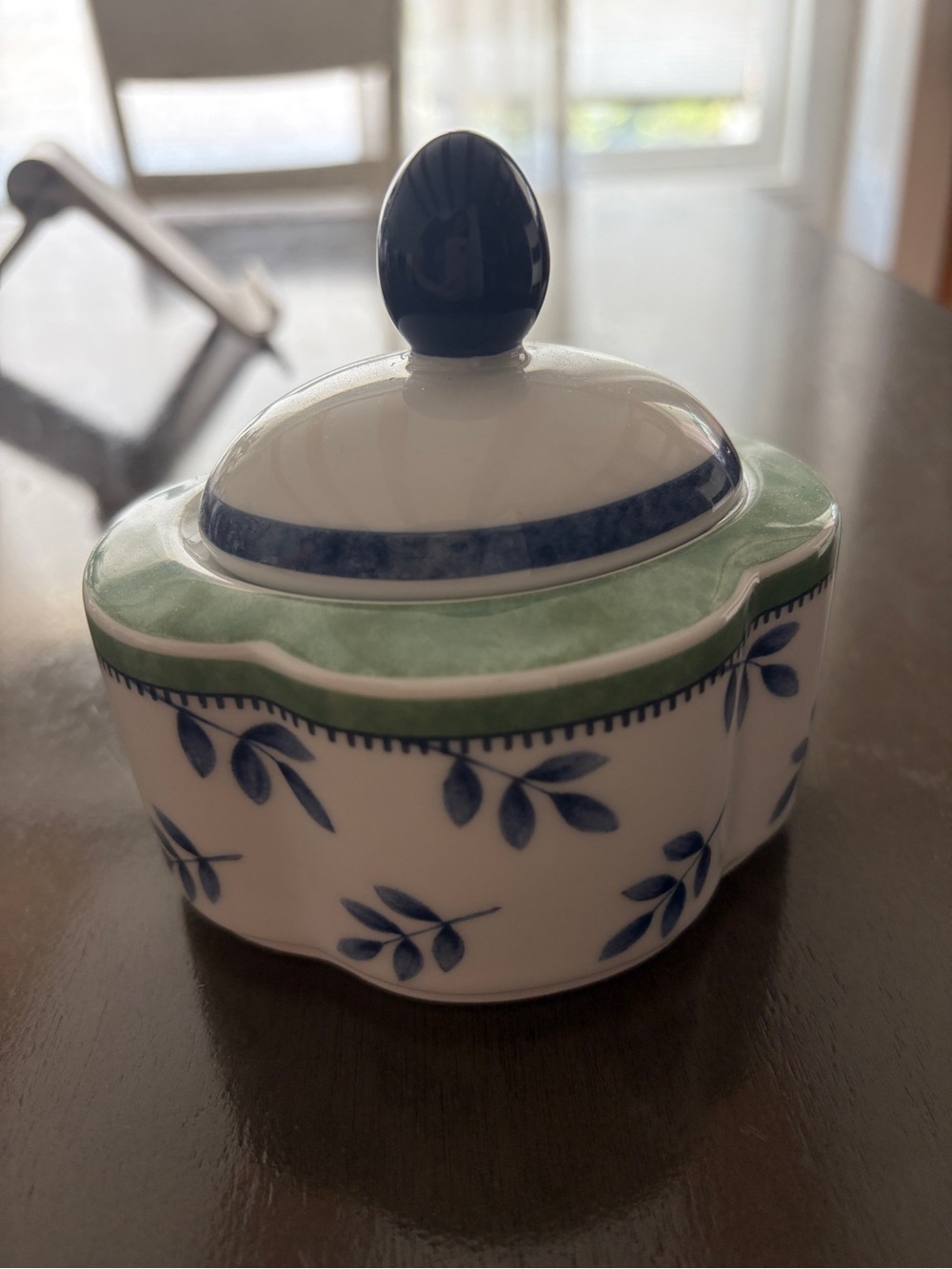 Villeroy & Boch Switch 3 White, Blue & Green Porcelain Sugar Bowl with Lid